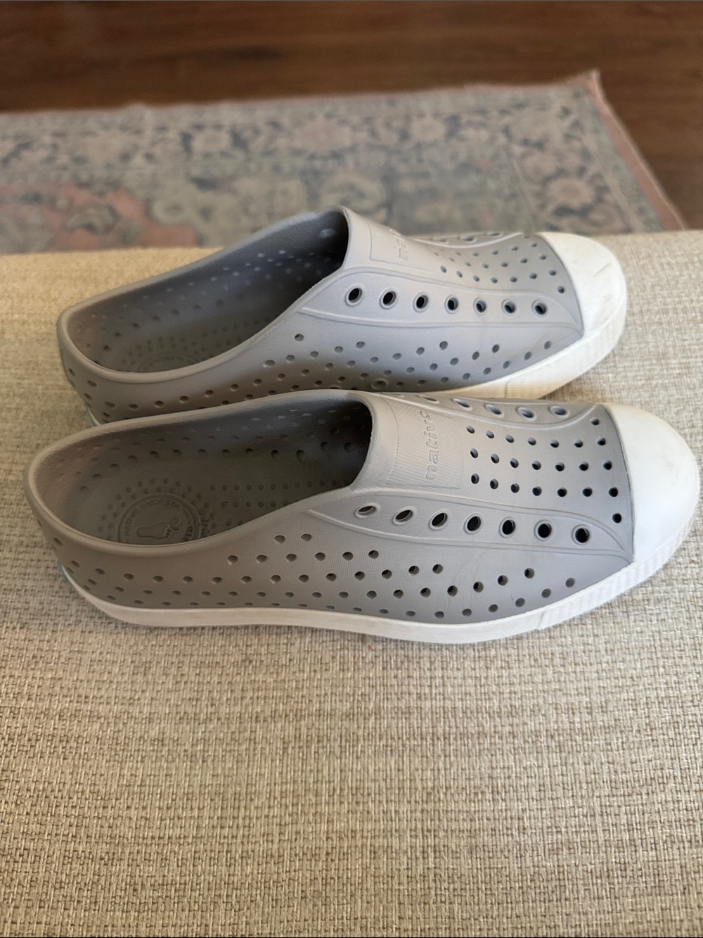 Native Grey Slip-On Shoes with Teal Branding